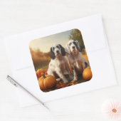 Engelse Setter Puppy Herfst Delight Pompoen Vierkante Sticker (Envelop)