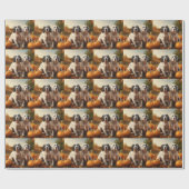 Engelse Setter Puppy Herfst Plezier Pompoen Cadeaupapier (Vlak)