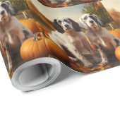 Engelse Setter Puppy Herfst Plezier Pompoen Cadeaupapier (Rol Hoek)