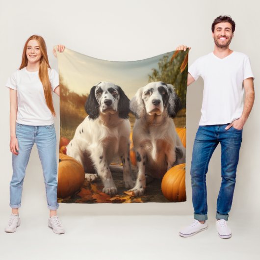 Engelse Setter Puppy Herfst Plezier Pompoen  Fleece Deken (In situ)