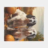Engelse Setter Puppy Herfst Plezier Pompoen  Fleece Deken (Voorkant (Horizontaal))
