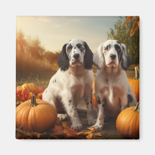 Engelse Setter Puppy Herfst Plezier Pompoen Magneet (Voorkant)