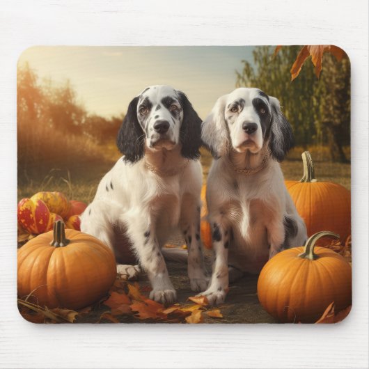 Engelse Setter Puppy Herfst Plezier Pompoen Muismat (Voorkant)