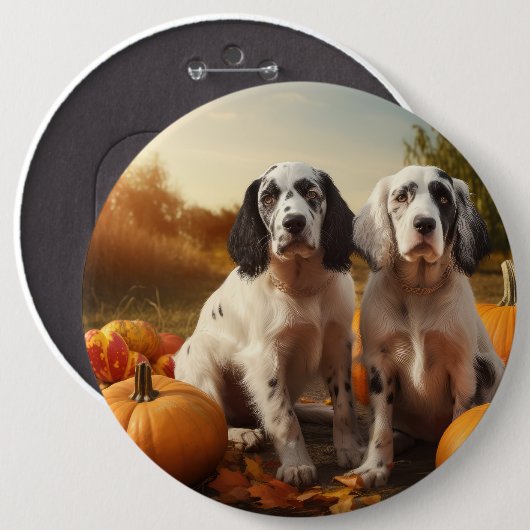 Engelse Setter Puppy Herfst Plezier Pompoen  Ronde Button 6,0 Cm (Voorkant /achterkant)