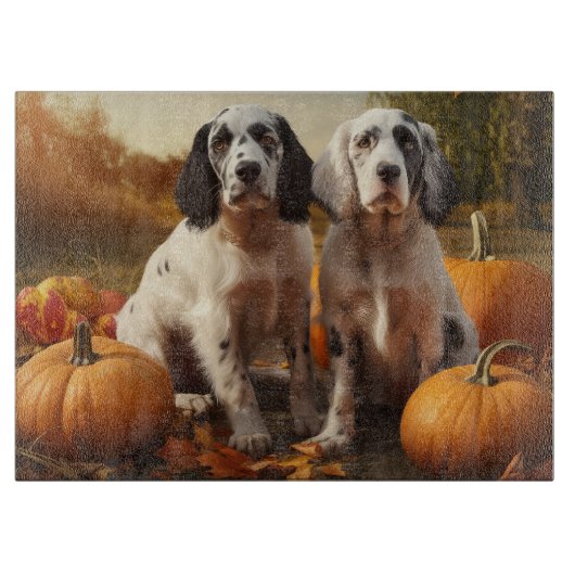 Engelse Setter Puppy Herfst Plezier Pompoen  Snijplank (Voorkant)