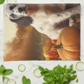 Engelse Setter Puppy Herfst Plezier Pompoen Theedoek (Gevouwen)