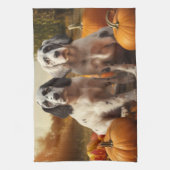 Engelse Setter Puppy Herfst Plezier Pompoen Theedoek (Verticaal)