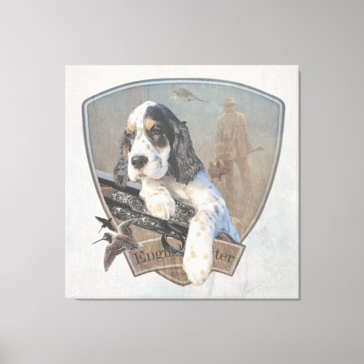 Engelse Setter puppy met een klassiek shotgun Canvas Afdruk (Voorkant)
