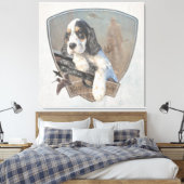 Engelse Setter puppy met een klassiek shotgun Canvas Afdruk (Insitu (Slaapkamer))