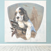 Engelse Setter puppy met een klassiek shotgun Canvas Afdruk (Insitu (Houten vloer))
