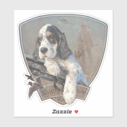 Engelse Setter puppy met een klassiek shotgun Sticker (Vel)