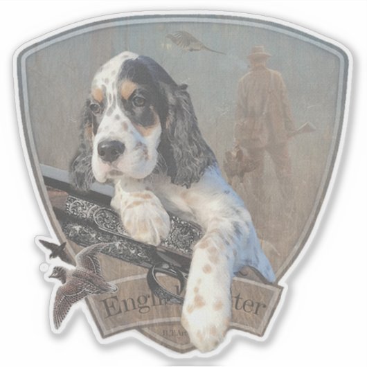 Engelse Setter puppy met een klassiek shotgun Sticker (Voorkant)