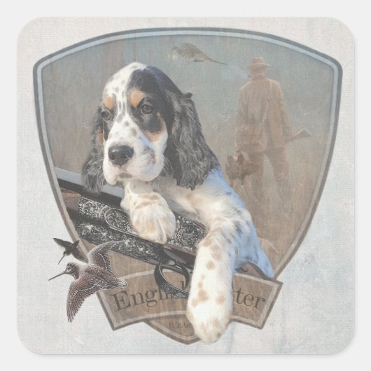 Engelse Setter puppy met een klassiek shotgun Vierkante Sticker (Voorkant)