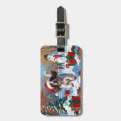 Engelse Setter rent door Sneeuw met Kerstmuts Bagagelabel (Voorkant verticaal)