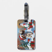Engelse Setter rent door Sneeuw met Kerstmuts Bagagelabel (Achterkant verticaal)