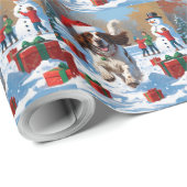 Engelse Setter rent door Sneeuw met Kerstmuts Cadeaupapier (Rol Hoek)