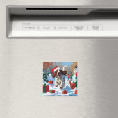 Engelse Setter Rent door Sneeuw met Kerstmuts Magneet (Insitu (Vaatwasser))