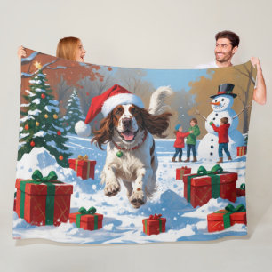 Engelse Setter Rent in Sneeuw met Kerstmuts Fleece Deken