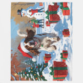 Engelse Setter Rent in Sneeuw met Kerstmuts Fleece Deken (Voorkant)