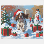 Engelse Setter Rent in Sneeuw met Kerstmuts Fleece Deken (Voorkant (Horizontaal))