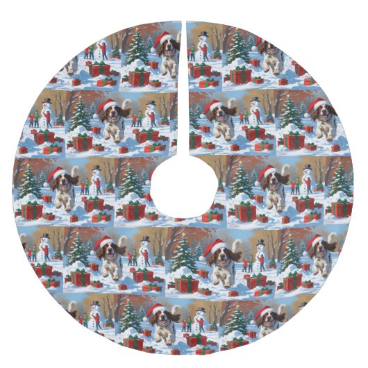 Engelse Setter Rent in Sneeuw met Kerstmuts Kerstboom Rok (Voorkant)