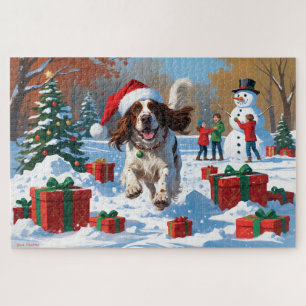 Engelse Setter Rent in Sneeuw met Kerstmuts Legpuzzel
