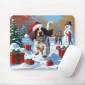 Engelse Setter Rent in Sneeuw met Kerstmuts Muismat (Met muis)