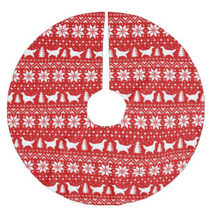 Engelse setter silhouetten kerstpatroon rood kerstboom rok