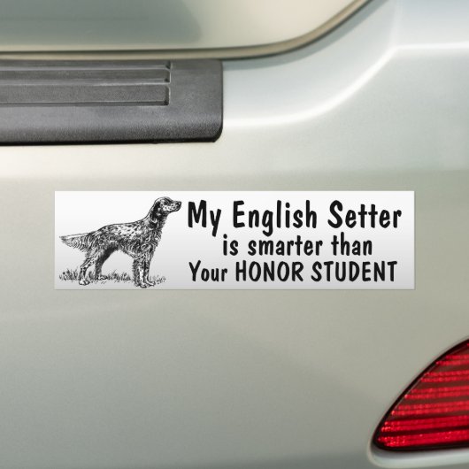 Engelse Setter - slimmer dan student - grappig Bumpersticker (Op auto)