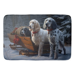 Engelse Setter Sneeuw Slede Kerst Decoratie Badmat