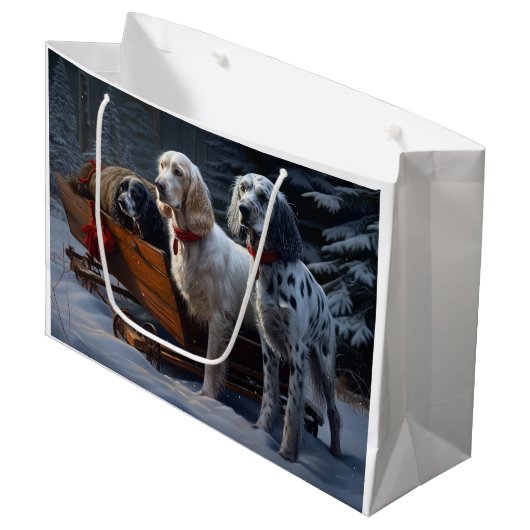 Engelse Setter Sneeuw Slede Kerst Decoratie Groot Cadeauzakje (Voorkant Gekanteld)