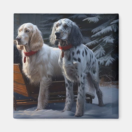 Engelse Setter Sneeuw Slede Kerst Decoratie Magneet (Voorkant)