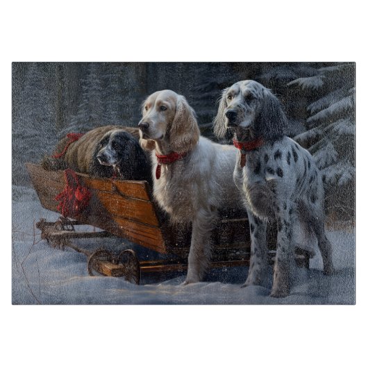 Engelse Setter Sneeuwige slee Kerstversiering  Snijplank (Voorkant)