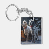 Engelse Setter Sneeuwrijke slee Kerst Decoratie Sleutelhanger (Voorkant Links)