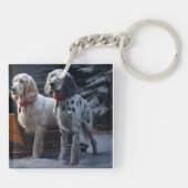 Engelse Setter Sneeuwrijke slee Kerst Decoratie Sleutelhanger (Achterkant)