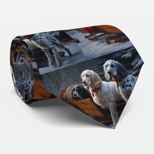 Engelse Setter Sneeuwrijke slee Kerst Decoratie  Stropdas (Opgerold)