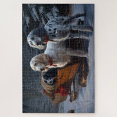 Engelse Setter Sneeuwwachtige slee Kerstversiering Legpuzzel (Verticaal)