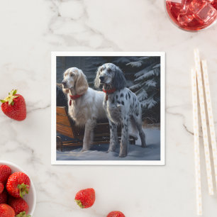 Engelse Setter Sneeuwwagen Kerstmis Decoratie Servet