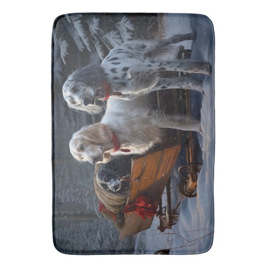 Engelse Setter Snowy Sleigh Kerst Decor Badmat (Voorkant Verticaal)