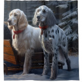 Engelse Setter Snowy Sleigh Kerst Decor Douchegordijn (Voorkant)