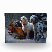 Engelse Setter Snowy Sleigh Kerst Decor Fotoblokken (Voorkant)