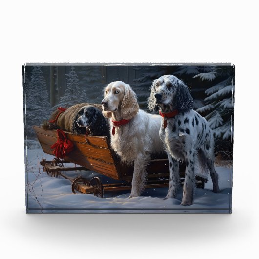 Engelse Setter Snowy Sleigh Kerst Decor Fotoblokken (Voorkant)