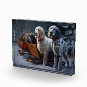 Engelse Setter Snowy Sleigh Kerst Decor Fotoblokken (Rechts)