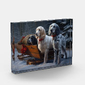 Engelse Setter Snowy Sleigh Kerst Decor Fotoblokken (Links)