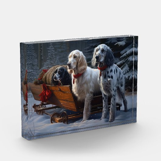 Engelse Setter Snowy Sleigh Kerst Decor Fotoblokken (Links)