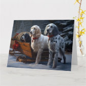 Engelse Setter Snowy Sleigh Kerst Decor Kaart (Gele Bloem)