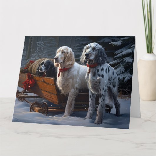 Engelse Setter Snowy Sleigh Kerst Decor Kaart (Voorkant)