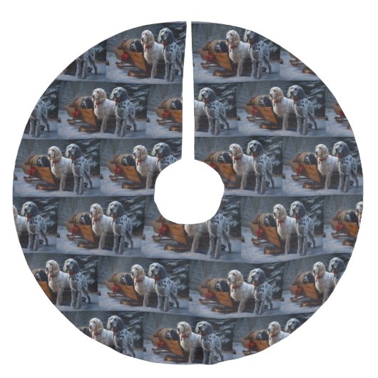 Engelse Setter Snowy Sleigh Kerst Decor Kerstboom Rok (Voorkant)