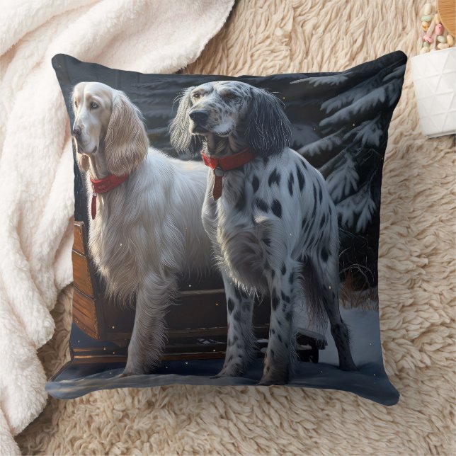 Engelse Setter Snowy Sleigh Kerst Decor Kussen (Deken)