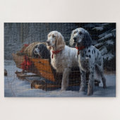 Engelse Setter Snowy Sleigh Kerst Decor Legpuzzel (Horizontaal)